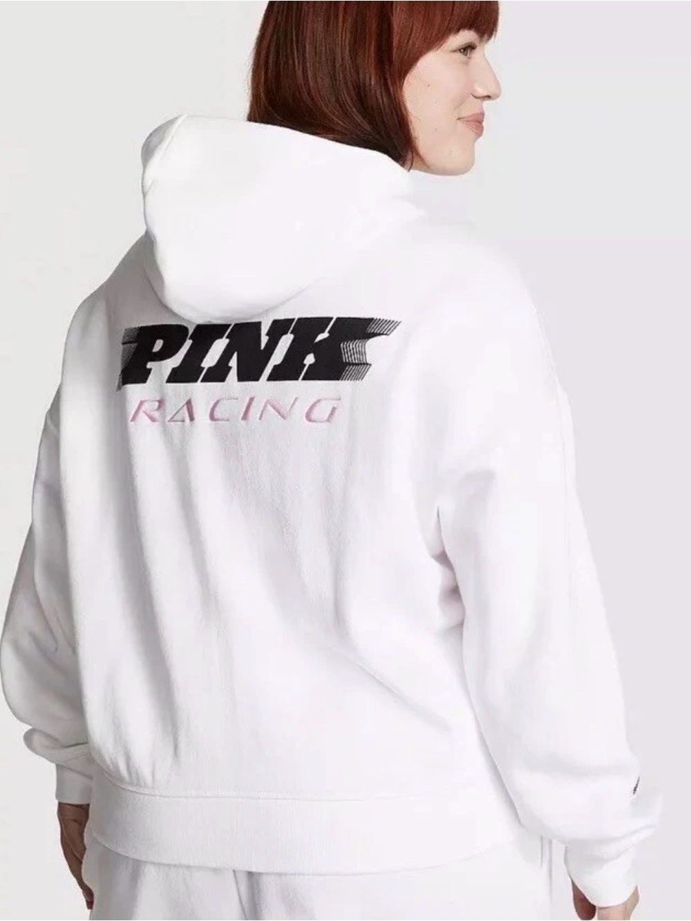 Victoria's Secret PINK Everyday Fleece Full Zip Hoodie White Racing M-Read
